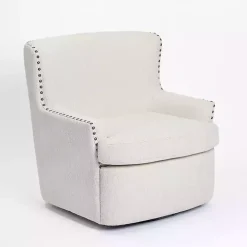 Ivory Nailhead Wingback Swivel Accent Chair