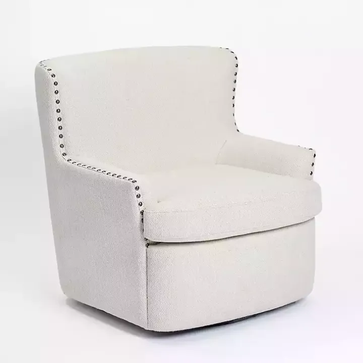 Ivory Nailhead Wingback Swivel Accent Chair