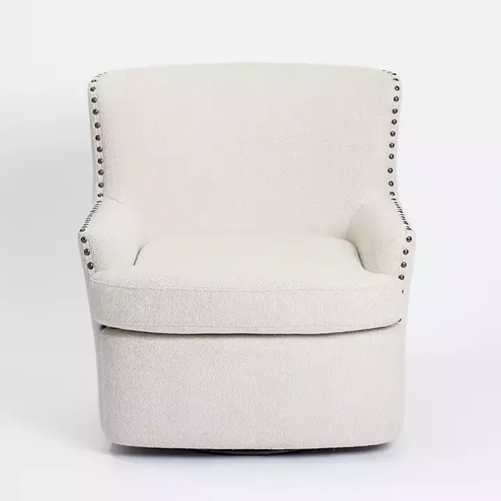 Ivory Nailhead Wingback Swivel Accent Chair