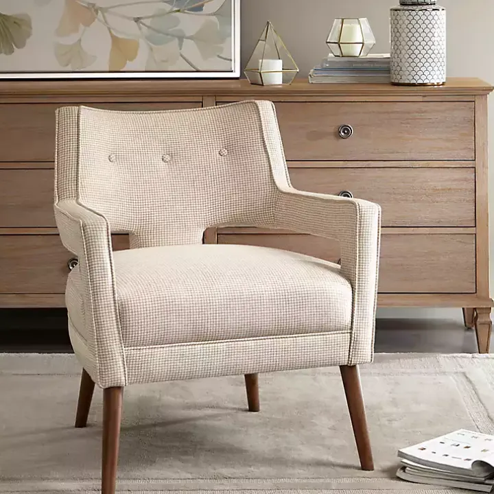 Ivory Open Back Mid-Century Modern Armchair