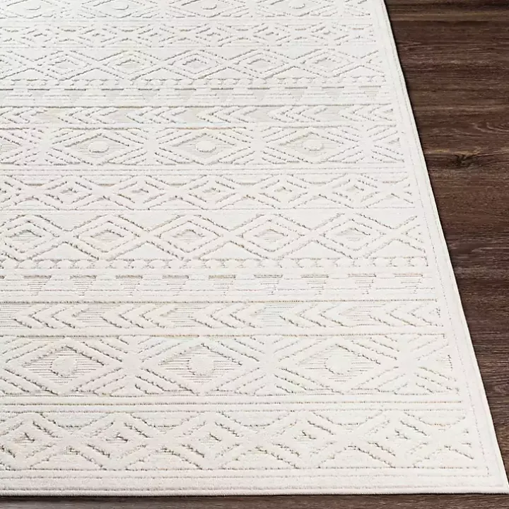 Ivory Raised Diamond Stripes Area Rug, 8x10
