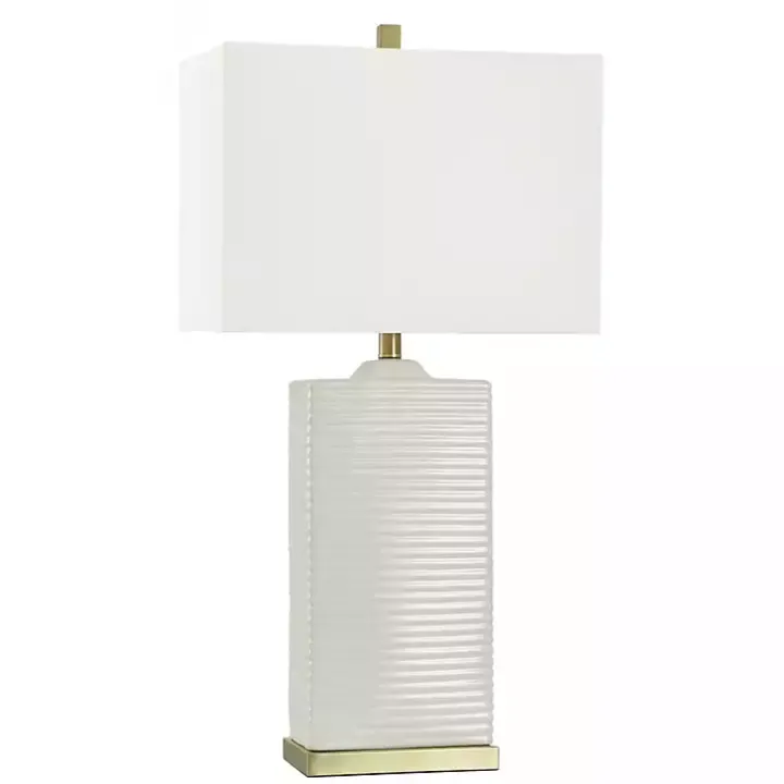 Ivory Ribbed Ceramic Rectangular Table Lamp