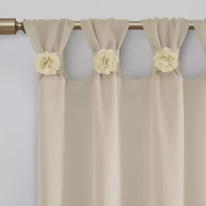 Ivory Rosette Tab Top Curtain Panel, 84 in.