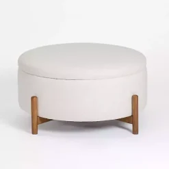 Ivory Round Storage Coffee Table Ottoman