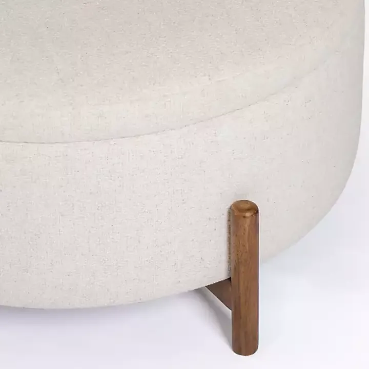 Ivory Round Storage Coffee Table Ottoman