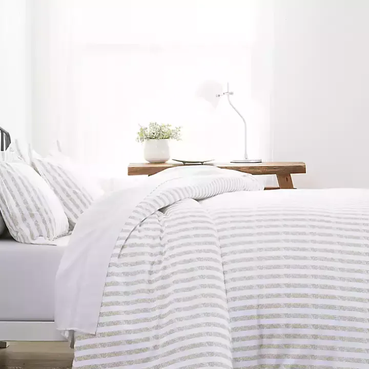 Ivory Rugged Stripes Puffed 3-pc. King Duvet Set