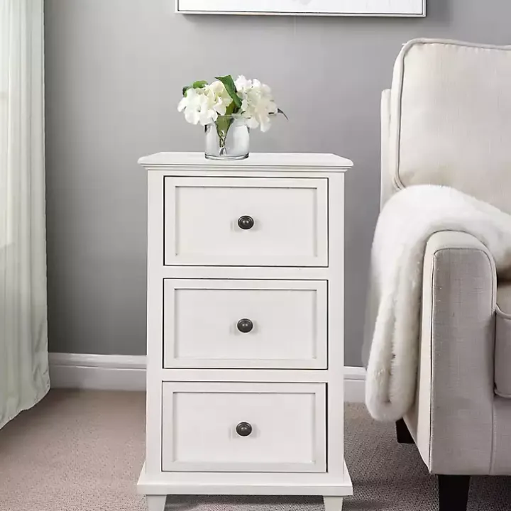 Ivory Slim Wooden 3-Drawer Side Table