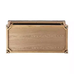 Ivory Tufted Rectangle Wood Ottoman