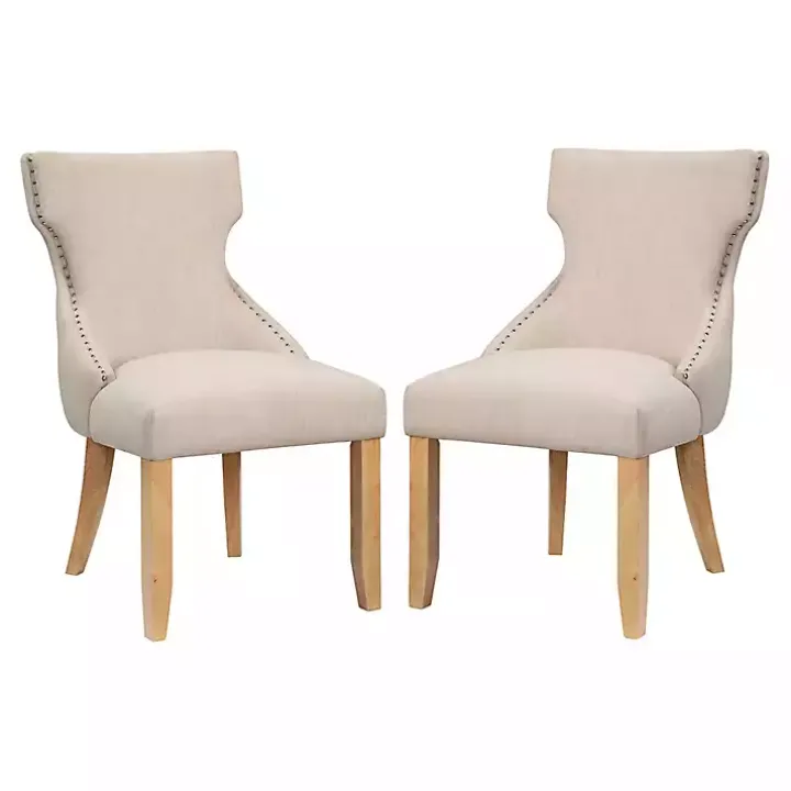 Ivory Upholstered Wingback Dining Chairs, Set of 2