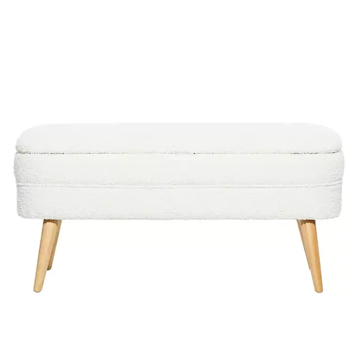 Ivory Upholstered Wood Leg Storage Bench