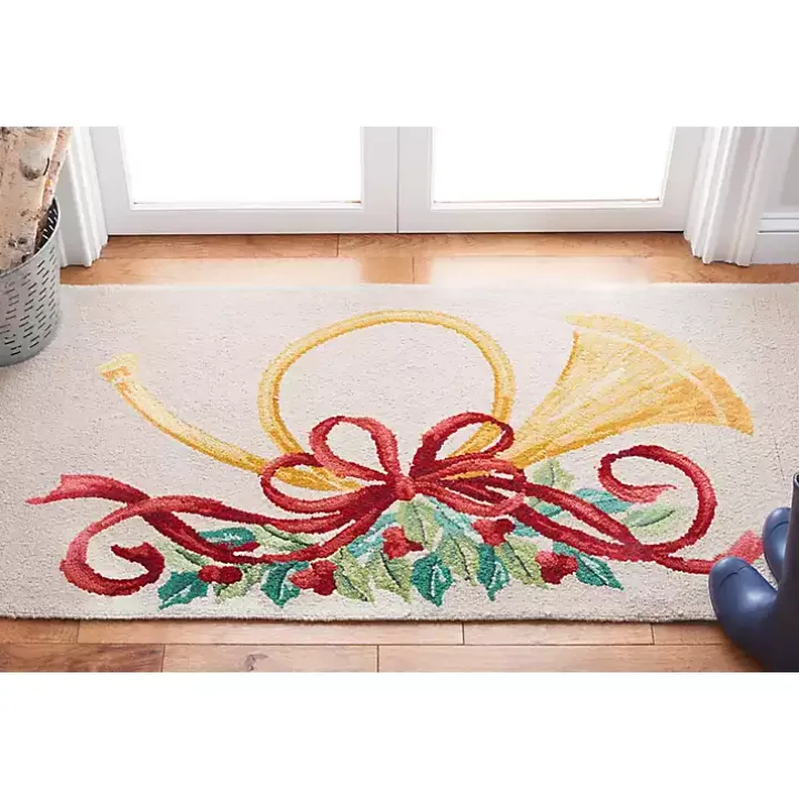 Ivory Vintage Poster Hooked Accent Rug, 2x4