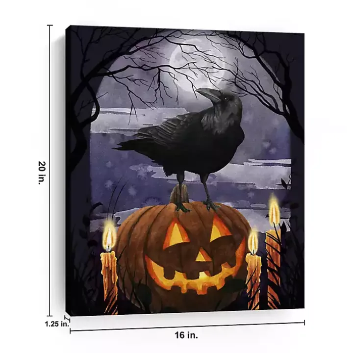 Jack-O-Lantern and Raven Canvas Art Print