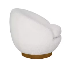 Jessel Cream Sherpa Swivel Chair with Wood Base