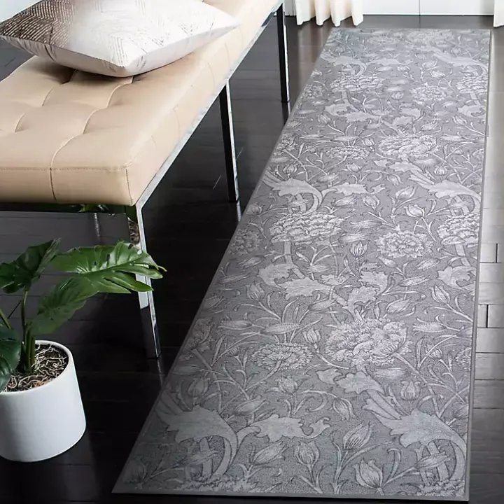 Kalini Gray Floral Washable Runner, 2x7
