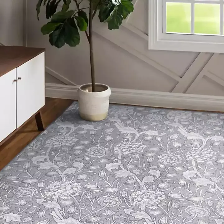 Kalini Gray Floral Washable Area Rug, 5x7