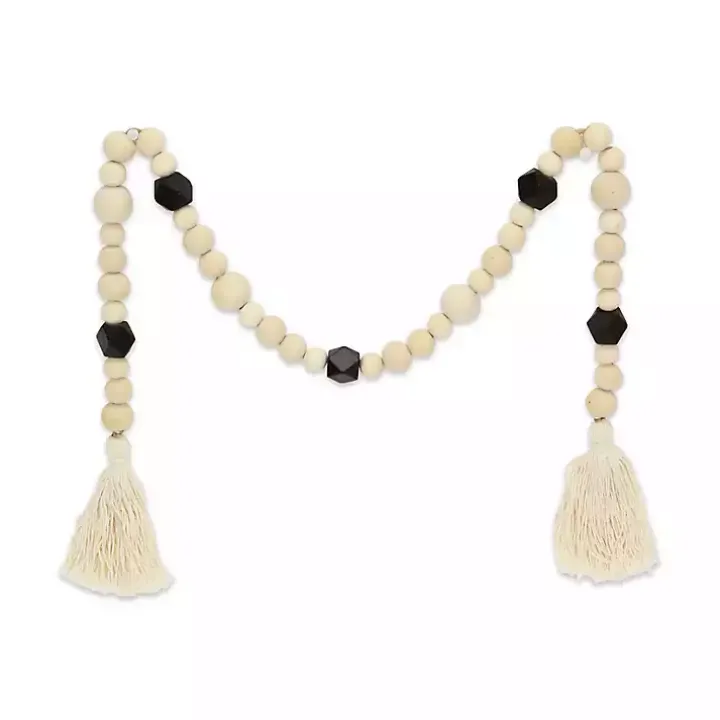 Kara Black Beaded Wood Polygon Decorative Garland