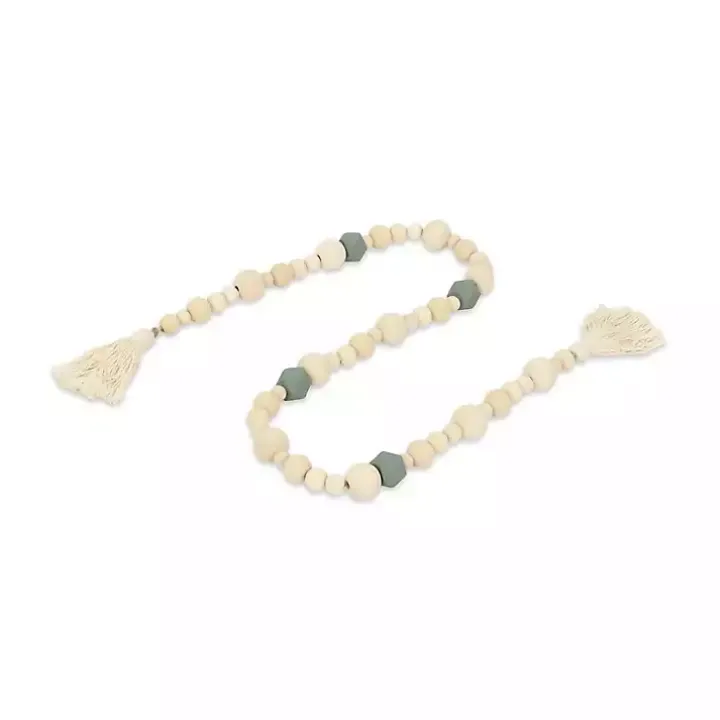 Kara Blue Beaded Wood Polygon Decorative Garland