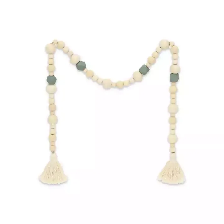 Kara Blue Beaded Wood Polygon Decorative Garland
