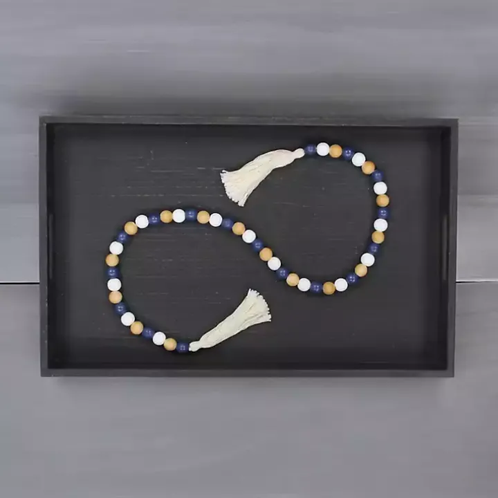 Kara Brown and Blue Beaded Wood Decorative Garland