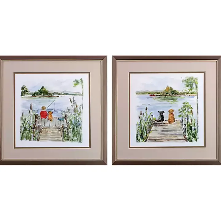 Lake Dock Framed Art Prints, Set of 2