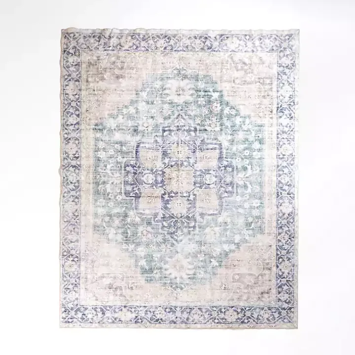 Lara Blue Medallion Washable Area Rug, 8x10