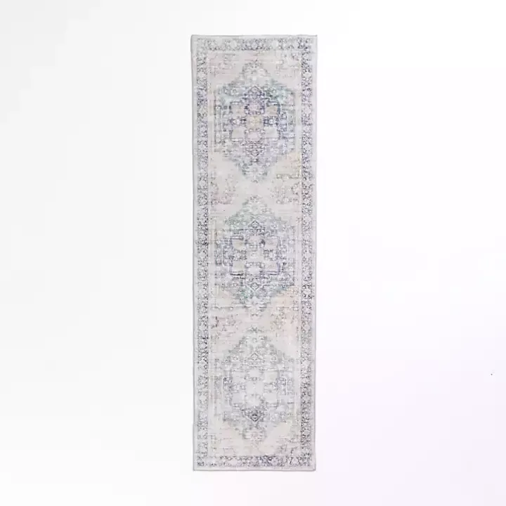 Lara Blue Medallion Washable Runner, 2x7