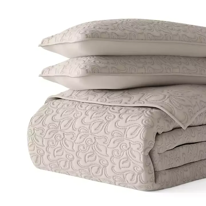 Latte Floral Stitch 3-pc. King Quilt Set