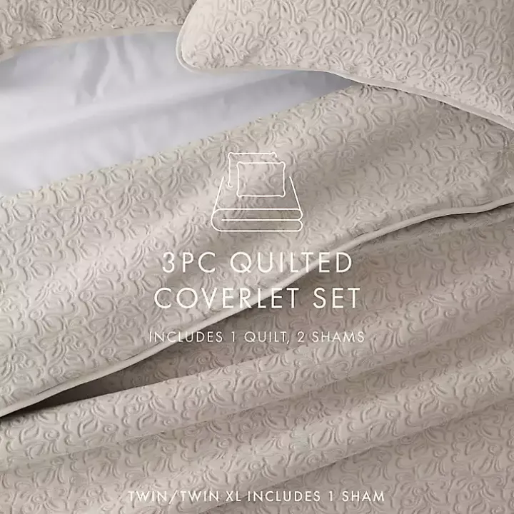 Latte Floral Stitch 3-pc. King Quilt Set