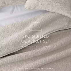 Latte Floral Stitch 2-pc. Twin Quilt Set