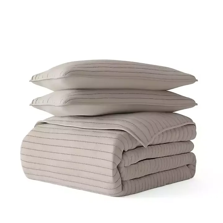 Latte Stitched Stripes 2-pc. Twin Quilt Set
