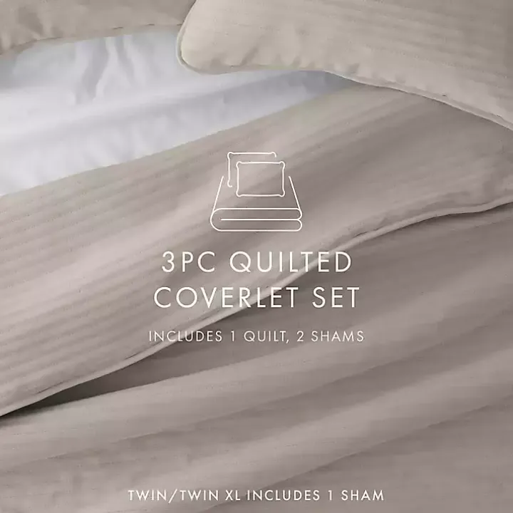 Latte Stitched Stripes 2-pc. Twin Quilt Set