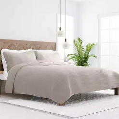 Latte Stitched Stripes 3-pc. Queen Quilt Set