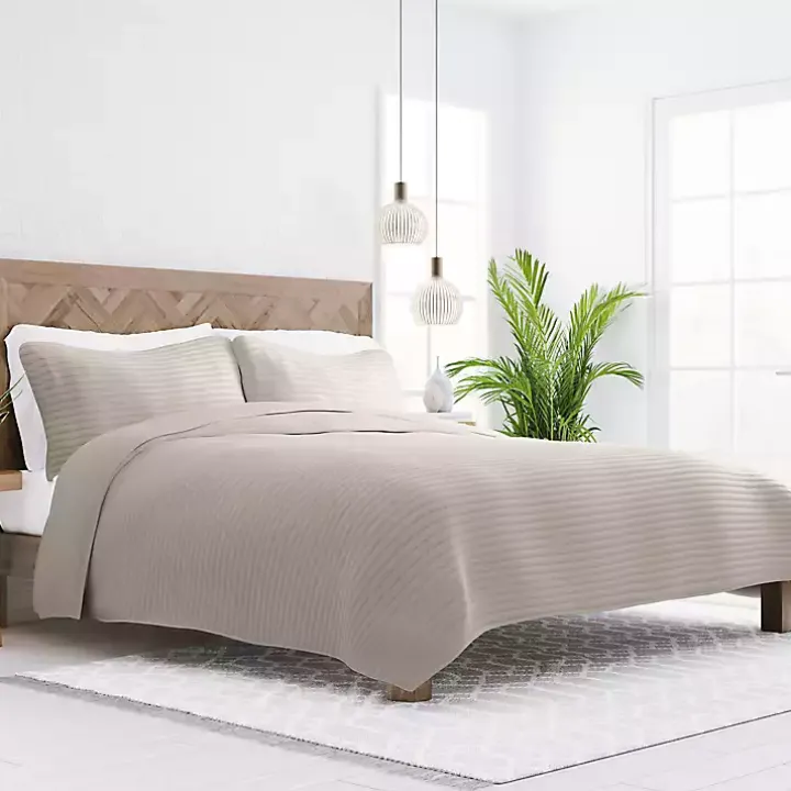 Latte Stitched Stripes 3-pc. King Quilt Set