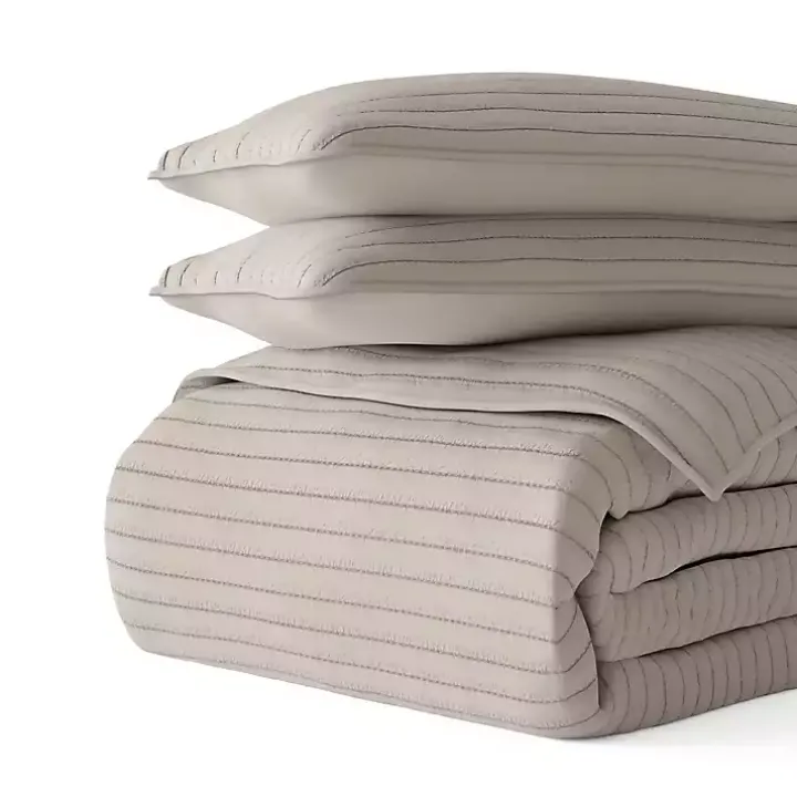Latte Stitched Stripes 3-pc. King Quilt Set