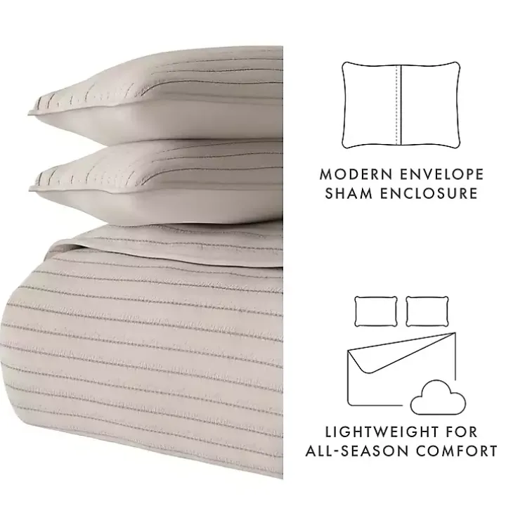 Latte Stitched Stripes 3-pc. King Quilt Set