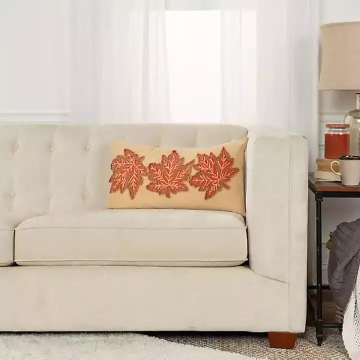 Leaf Patterned Harvest Lumbar Pillow