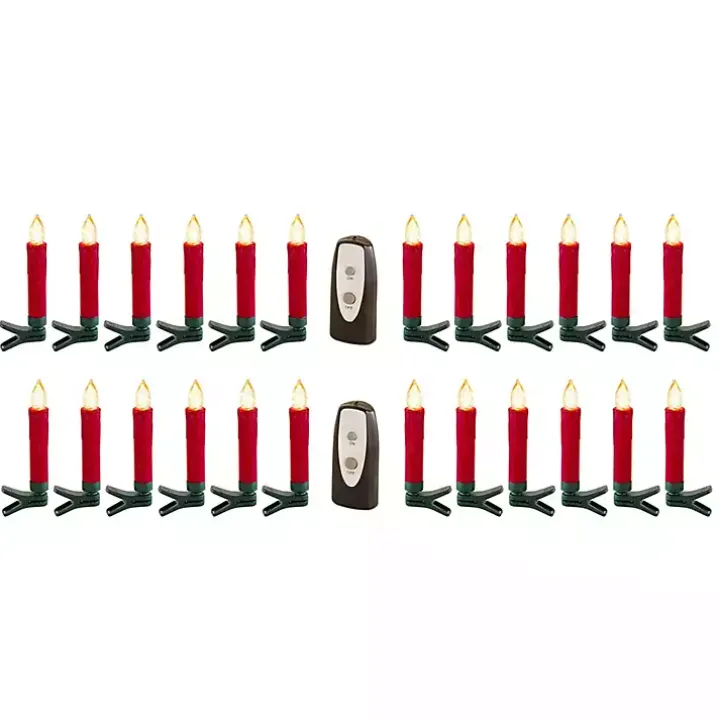 LED Clip-On Red Taper Candles, Set of 24