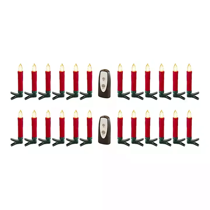 LED Clip-On Red Taper Candles, Set of 24