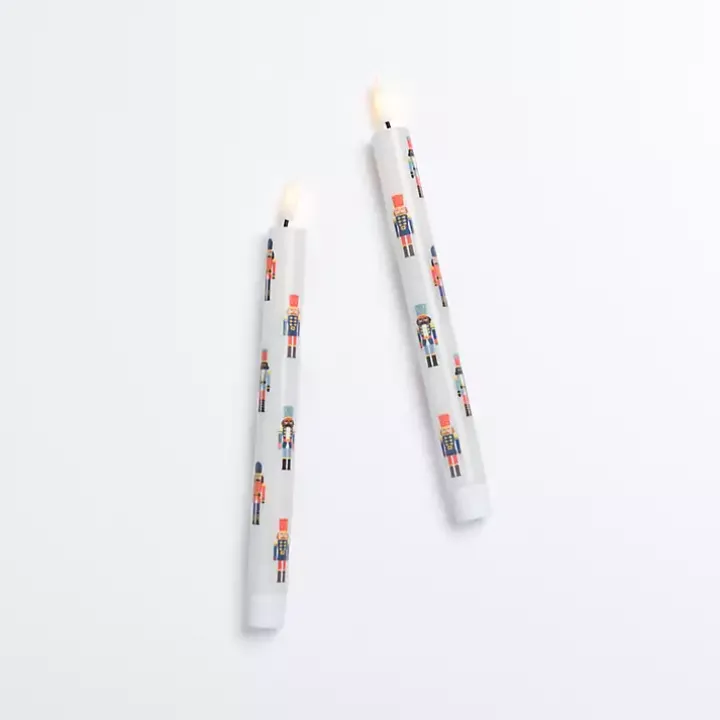 LED Nutcracker Taper Candles, Set of 2