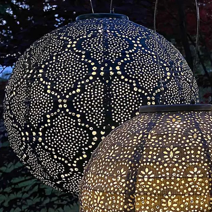 LED Round Sea Blue Outdoor Hanging Lantern