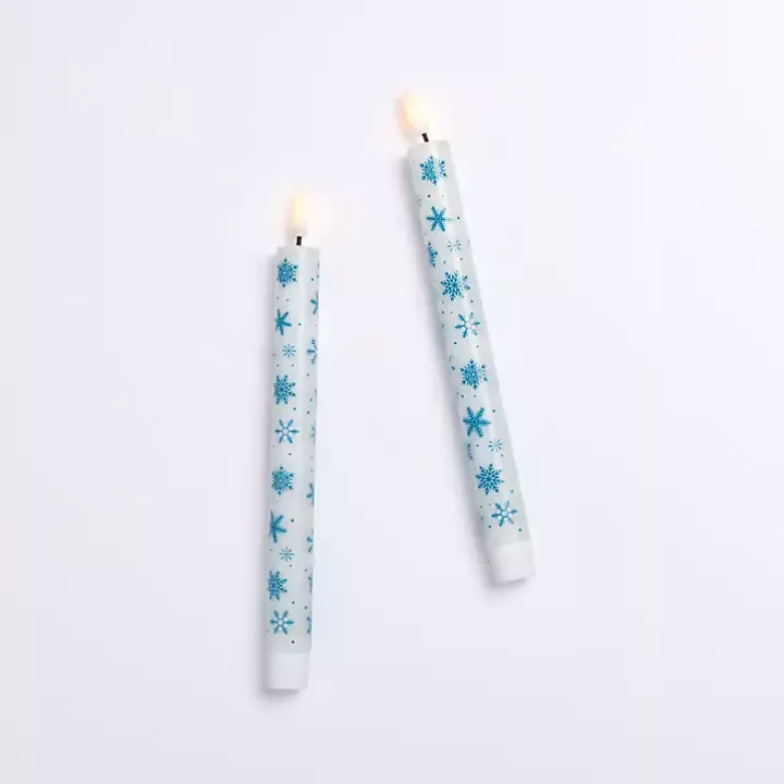 LED Snowflake Taper Candles, Set of 2
