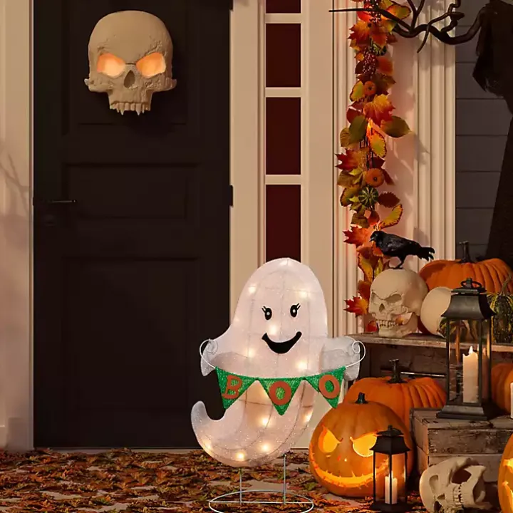 LED White Ghost Boo Banner Halloween Outdoor Décor