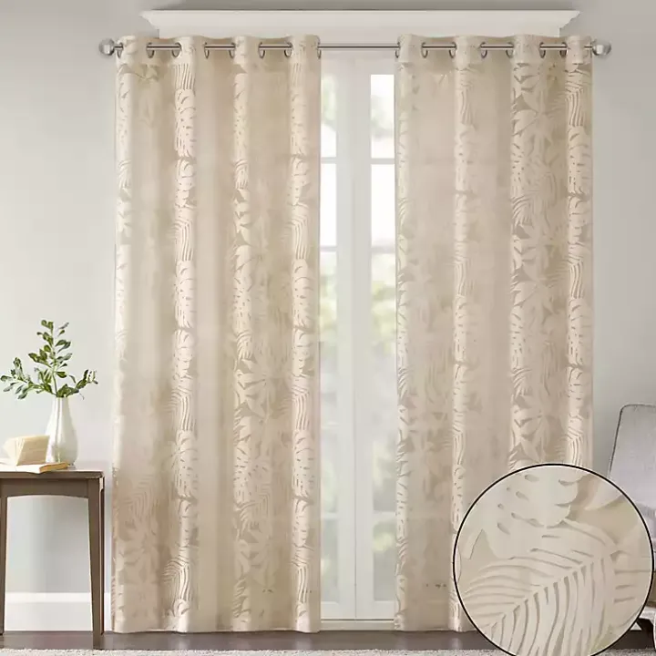 Leilani Tan Palm Leaf Curtain Panel, 63 in.