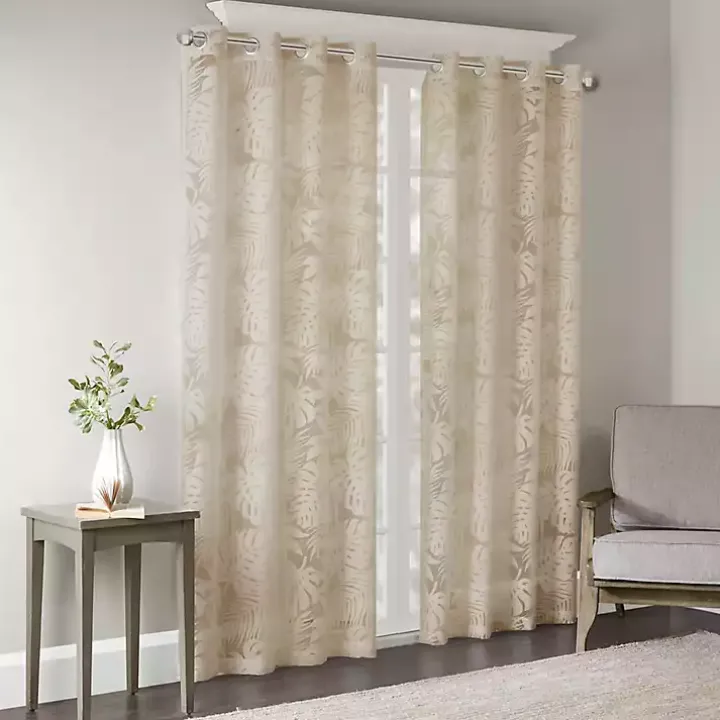 Leilani Tan Palm Leaf Curtain Panel, 84 in.
