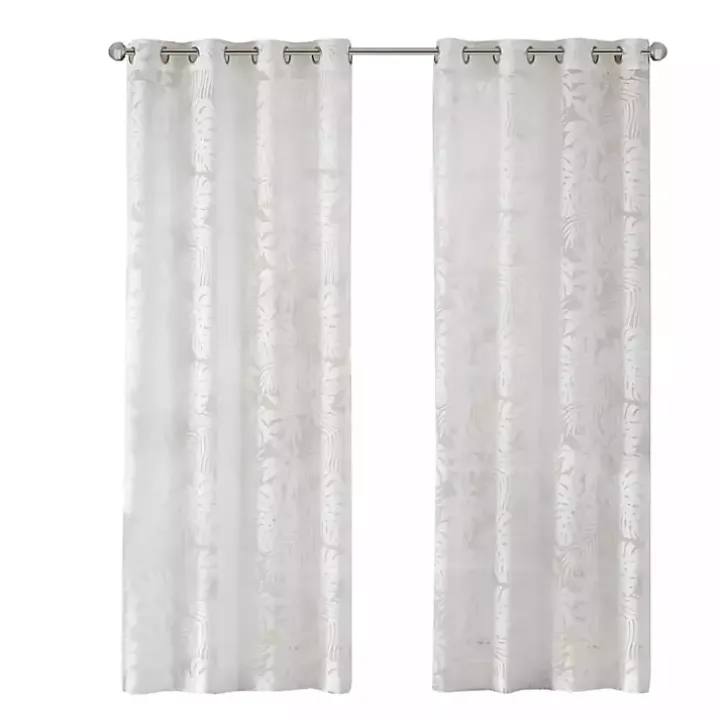 Leilani White Palm Leaf Curtain Panel, 63 in.