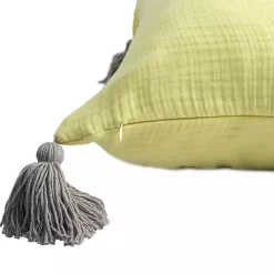 Lemon Gauze Organic Tassel Throw Pillow