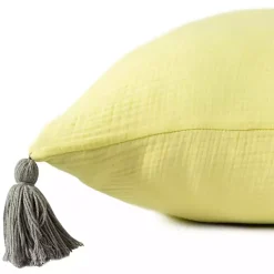 Lemon Gauze Organic Tassel Throw Pillow