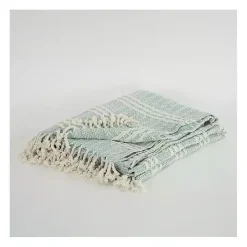 Light Blue and Ivory Striped Cotton Throw