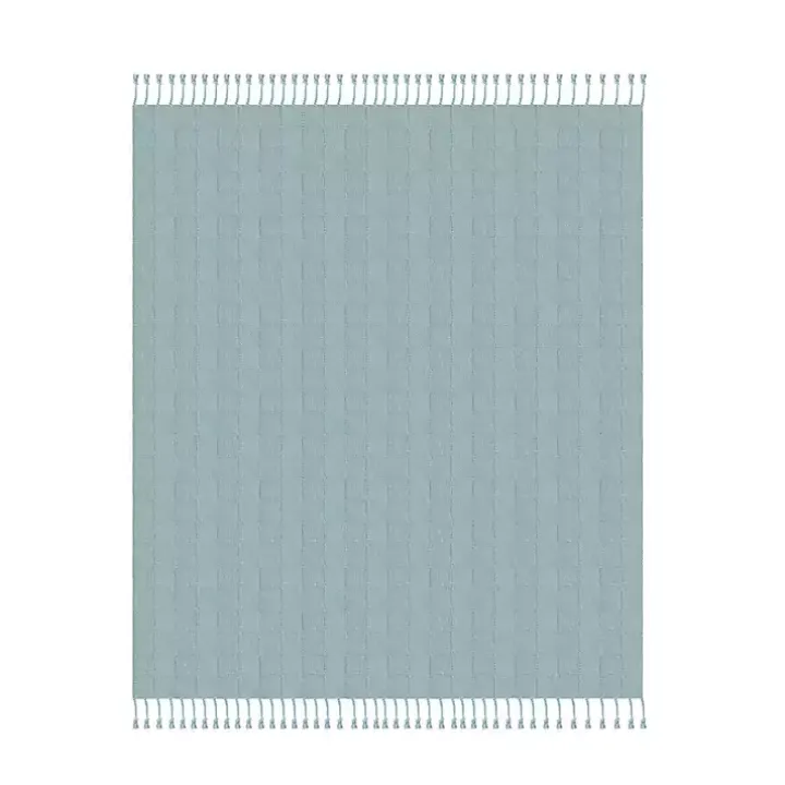 Light Blue Checkered Weave Fringe Throw