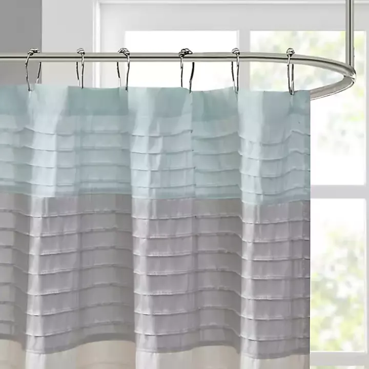 Light Blue Colorblock Silky Shower Curtain